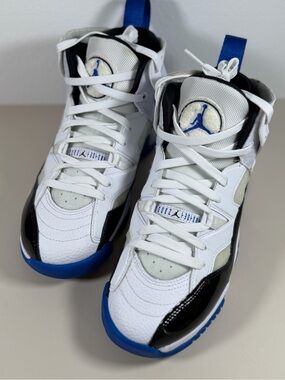 Jordan High Top Sneakers in White, Black & Blue